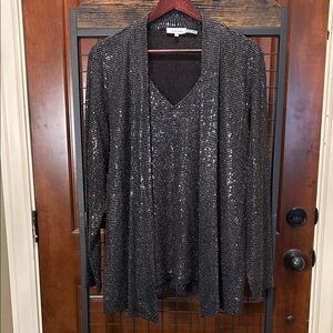 Calvin Klein Black Sequin Cardigan Size Large sku#161